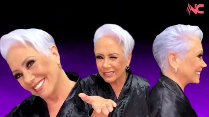 Taglio corto da folletto con capelli grigi