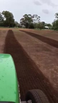 Rolling newly planted couch on the fairways at the Gunnedah golf course.
