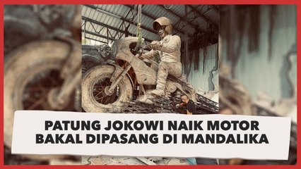 Penampakan Patung Presiden Jokowi Naik Motor Custom di Mandalika