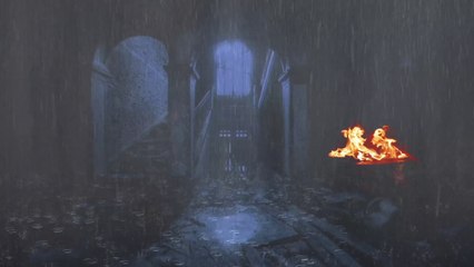 The rain falls on the castle abandoned - Beautiful landscape in the rainforest