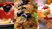 Tomates farcies, Soupe au poulpe, Boulettes bœuf-olives , Salade de Fruits - Couzinetna hakka