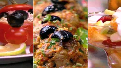 Tomates farcies, Soupe au poulpe, Boulettes bœuf-olives , Salade de Fruits - Couzinetna hakka