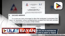 DOLE: Mga magulang na sasamahan ang anak na magpabakuna vs. COVID-19 ngayong Feb. 10-11, ‘di dapat ituring na absent sa trabaho