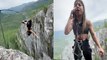 'EPIC rope jumping stunt sees brave girl hitting a backflip off a cliff '