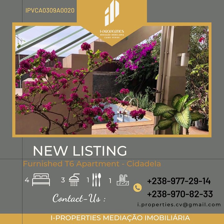 I-PROPERTIES CABO VERDE  Arrenda-se Casa T6 mobiliada em Cidadela. For Rent ! Furnished T6 House in Cidadela.
