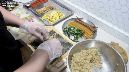 Kimbap Recipe Brown Rice Kimbap Easy and Quick 현미김밥 후다닥 김밥 만들기 건강김밥 쉽고 빠르게