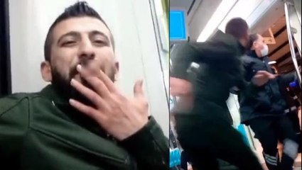 Marmaray'da sigara içen adam olay oldu! Güvenlik, kolundan tutup dışarıya çıkardı