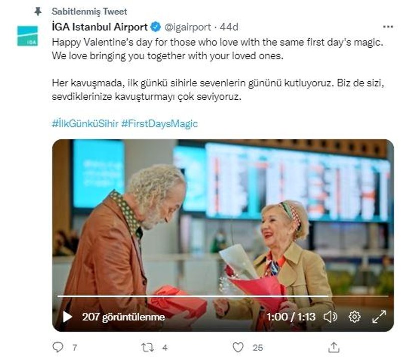 İstanbul Havalimanı İşletmecisi İGA'dan 'Sevgililer Günü' paylaşımı