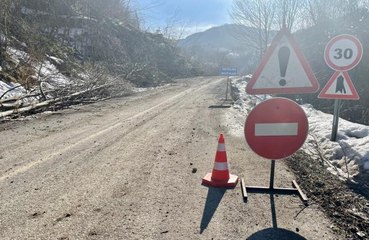 Heyelan nedeniyle köy yolunda çökme