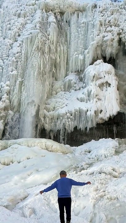 Semi-frozen Waterfall Creates Incredible Sight