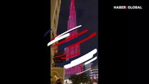Dubai'deki Burj Al Khalifa gökdeleni, Türk bayrağıyla aydınlandı: Cumhurbaşkanı Erdoğan için 'Hoş geldiniz' yazıldı