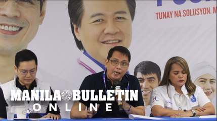 Aksyon Demokratiko speaks to members of the media during a press conference in their campaign HQ