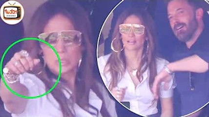 Jennifer Lopez points in the face of Ben Affleck after the Super Bowl LVI controversy in Los Angeles