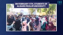 Aligarh Muslim University students protest against BJP over hijab controversy