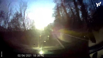 Shocking dash-cam footage shows car driven by drunk driver fly through the air and narrowly miss family