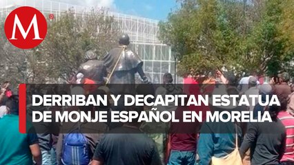 Indígenas derriban y decapitan estatua de Fray Antonio de San Miguel en Morelia