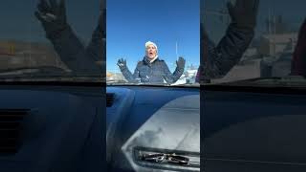 Anti-Convoy Protestor Blocks Car