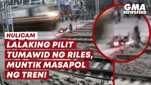 Lalaking pilit tumawid ng riles sa India, muntik masapol ng tren! | GMA News Feed