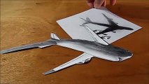 Drawing Airplane - How to Draw 3D Airplane- Boeing 747 - 3D Flight Illusion
