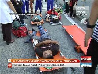 13 penumpang cedera kemalangan empat kenderaan
