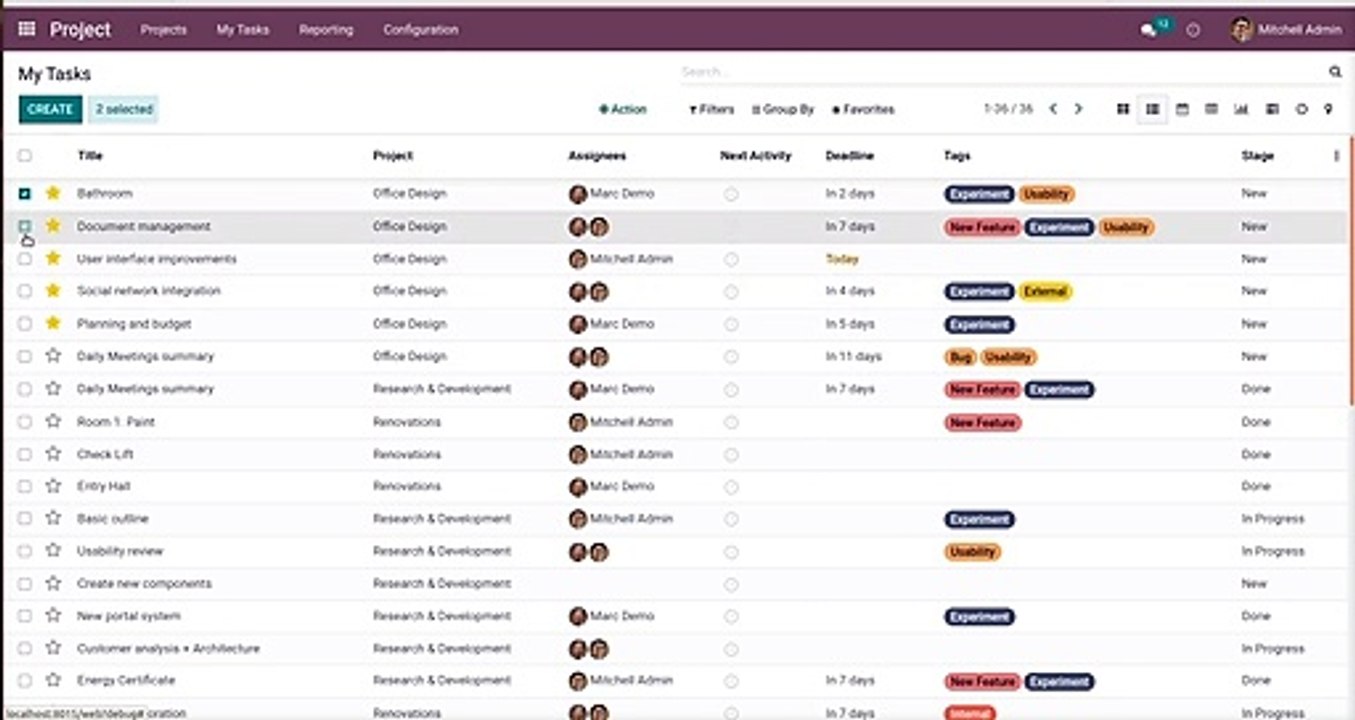 How to Update Multiple tasks with their projects, stages, tags, deadlines | Odoo Apps Features