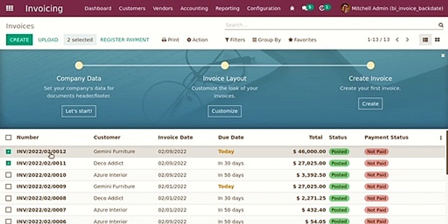 How to add backdate and remarks for multiple selected customer invoice | Odoo Apps Features