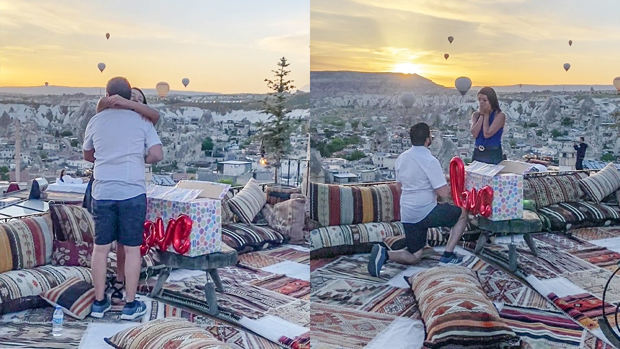 'Guy surprises girlfriend with a CUTE terrace proposal during trip to Cappadocia'