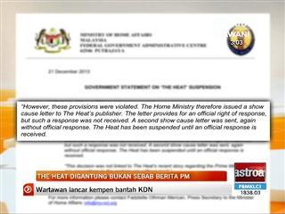 'The Heat' digantung bukan sebab berita PM