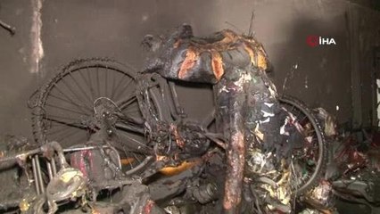 Motosiklet tamir dükkanındaki yangın paniği