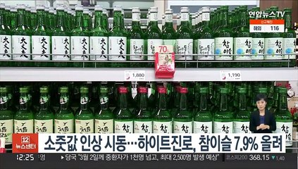 소줏값 인상 시동…하이트진로, 참이슬 7.9% 올려