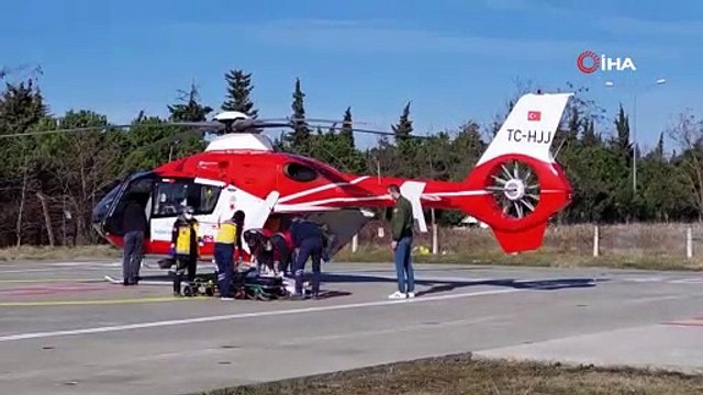 Avcı kurbanı çiftçi ambulans helikopterle hastaneye yetiştirildi