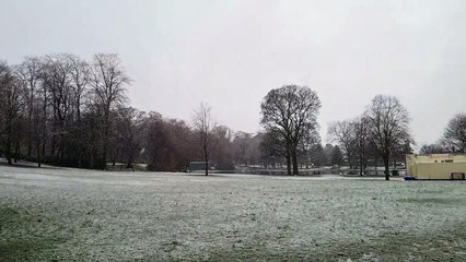Snow falling in Glasgow's Queen's Park