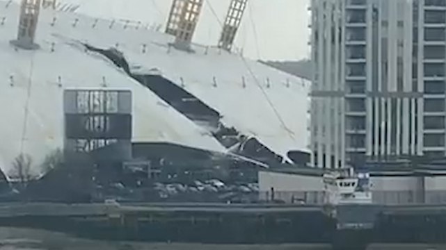 O2 roof splits apart as Storm Eunice batters Britain