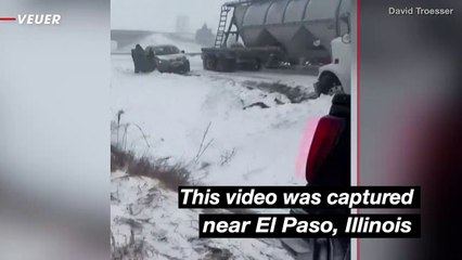 Must See! Man Films 100 Car Pileup on Highway During Blizzard Condition in Illinois