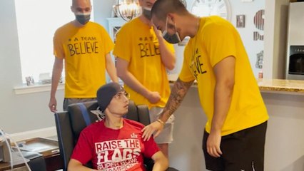 Cancer Patient Surprised As His Friends Shave Their Heads In Support Of Him | Happily TV