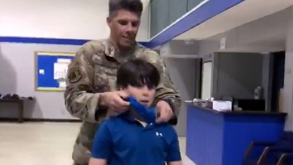 Air Force Dad Surprises Blindfolded Son After Deployment | Happily TV