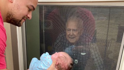 Man Sees Great Grandchild For First Time Through Glass During Self-Isolation | Happily TV