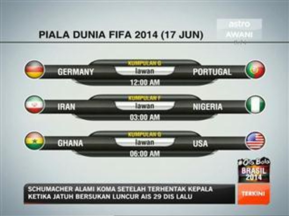 Jadual perlawanan Piala Dunia FIFA 2014 (17 Jun)