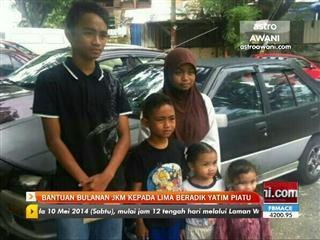 Bantuan bulanan JKM kepada lima beradik yatim piatu