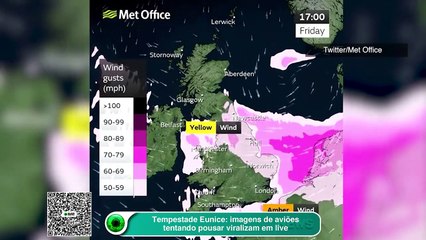 Tempestade Eunice imagens de aviões tentando pousar viralizam em live