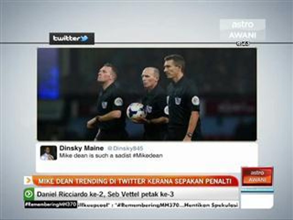 Mike Dean trending di Twitter kerana sepakan penalti