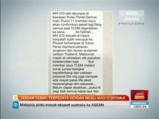 Jangan sebar, terpedaya dengan mesej MH370 ditemui