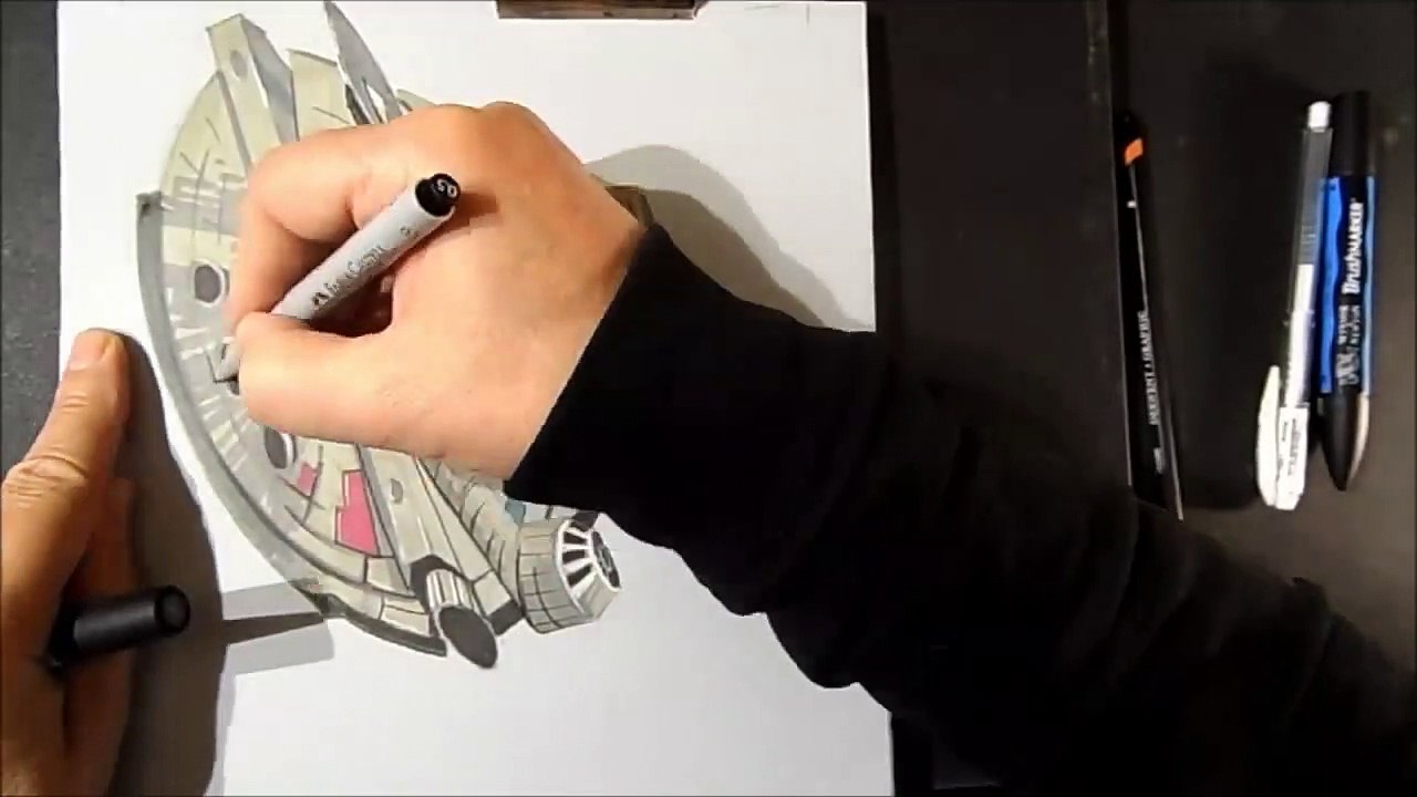 Amazing 3D drawing of the Millennium Falcon - How to Draw Millenium Falcon