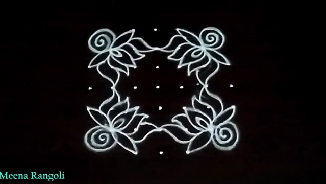 4 lotus flowers rangoli design - lotus kolam designs - tamara muggulu - flower rangoli