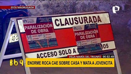 VMT: adolescente muere al caerle enorme roca al interior de su vivienda