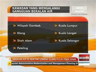 Bekalan air di sekitar Lembah Klang pulih pada Isnin