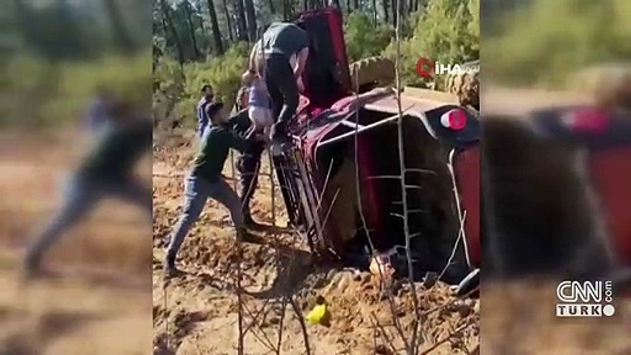 Arazi aracı bir anda devrildi