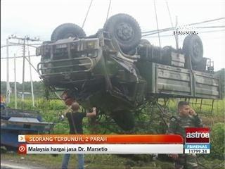 Seorang maut, dua parah trak tentera terbalik
