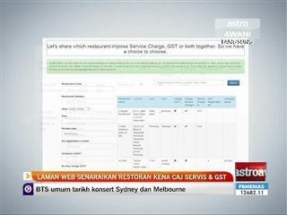 Laman web senaraikan restoran kena caj servis & GST