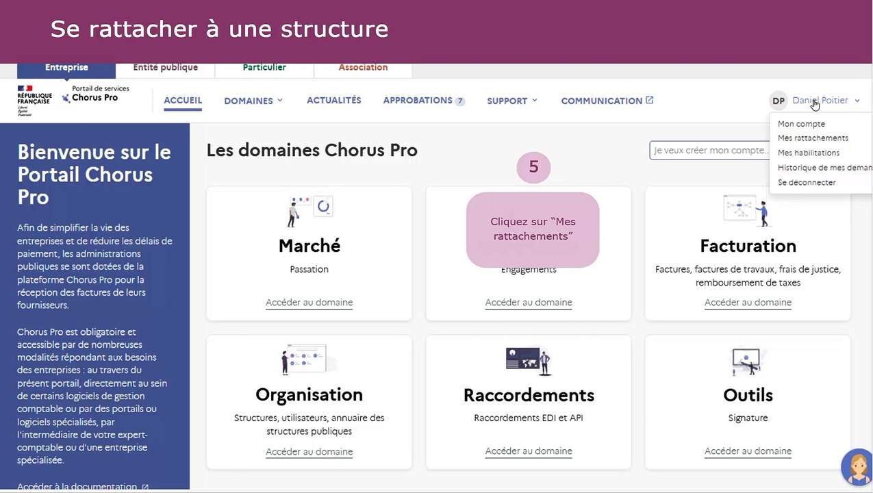 Tutoriel Portail de services Chorus Pro 2022 - Se rattacher à une structure (utilisateur simple)
